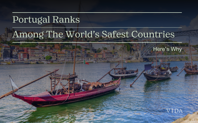 Traditional Portuguese boats docked on the Douro River in Porto, showcasing Portugal’s peaceful charm and safety.